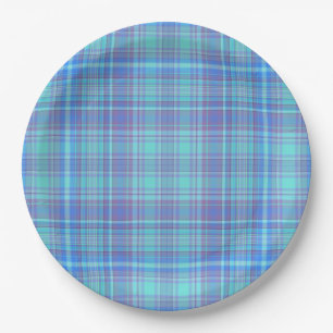 Pastel Blue Plaid Paper Plate
