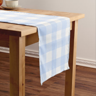 Pastel Blue Plaid Pattern Easter Short Table Runner