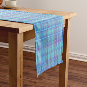 Pastel Blue Plaid Pattern Short Table Runner
