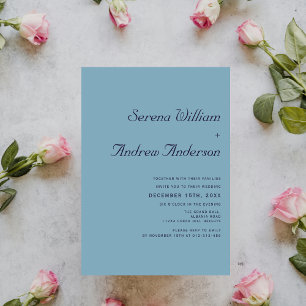 Pastel Blue Plain Modern Minimalist Wedding Invitation