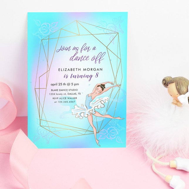 Pastel Blue Pretty Ballerina Birthday Invitation (Creator Uploaded)
