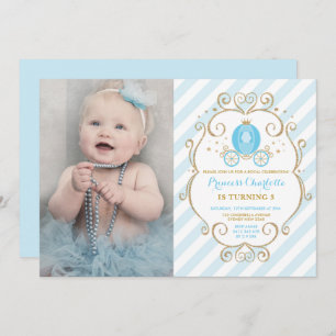 Pastel Blue Princess Cinderella Carriage Birthday Invitation