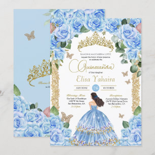 Pastel Blue Princess Dress Butterfly Quinceañera Invitation