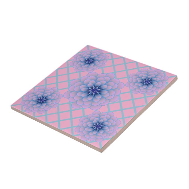 Pastel Blue Purple Floral Pattern Aesthetic Seamle Ceramic Tile (Side)