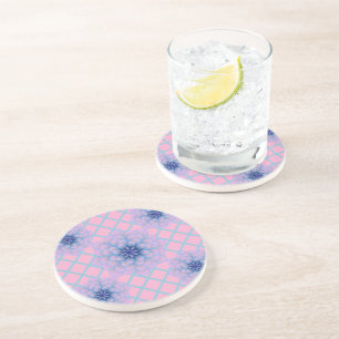 Pastel Blue Purple Floral Pattern Aesthetic Seamle Coaster