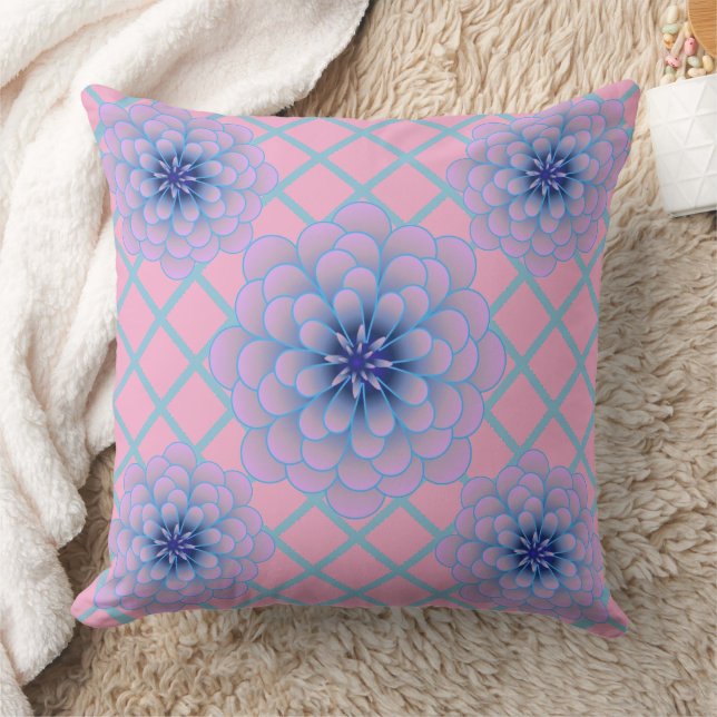 Pastel Blue Purple Floral Pattern Aesthetic Seamle Cushion (Blanket)