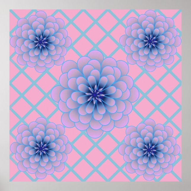 Pastel Blue Purple Floral Pattern Aesthetic Seamle Poster (Front)