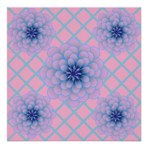 Pastel Blue Purple Floral Pattern Aesthetic Seamle Poster