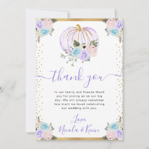 Pastel Blue & Purple Floral Pumpkins Fall Wedding Thank You Card