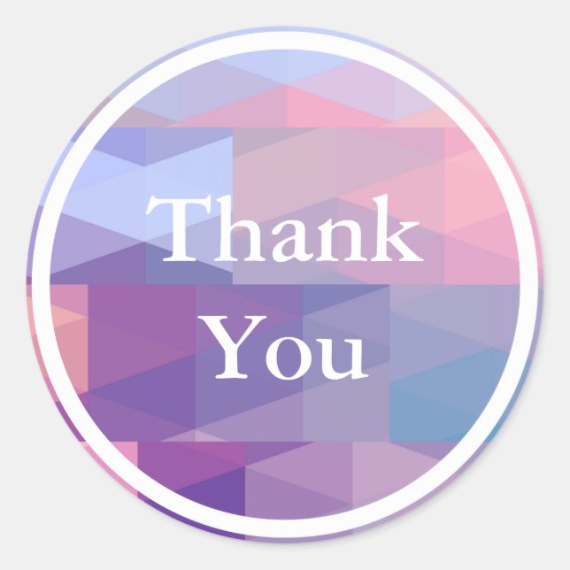 Pastel Blue Purple Geometric pattern Thank You Classic Round Sticker (Front)