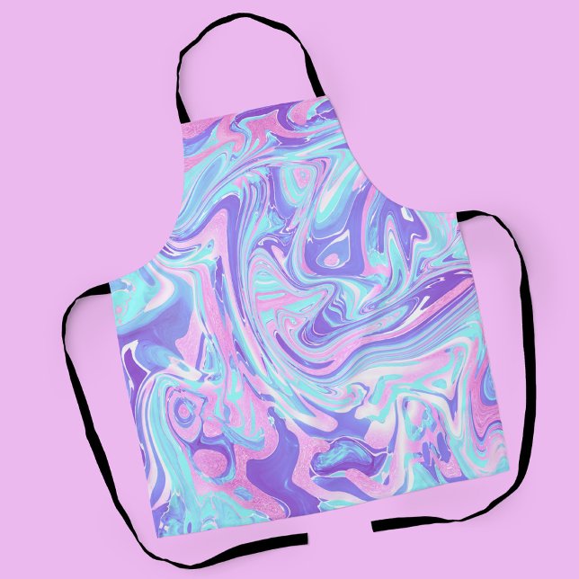 Pastel Blue & Purple Marble Liquid Texture Apron (Pastel Blue & Purple Marble Apron)