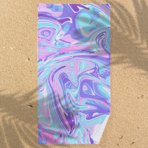 Pastel Blue & Purple Marble Liquid Texture Beach Towel