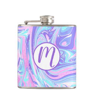 Pastel Blue & Purple Marble Liquid Texture Hip Flask