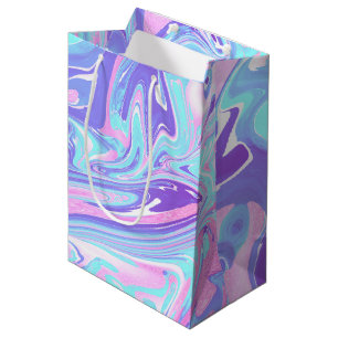 Pastel Blue & Purple Marble Liquid Texture Medium Gift Bag