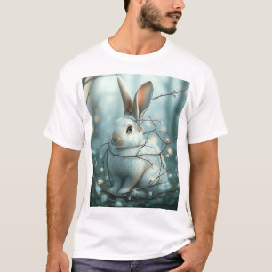 Pastel Blue Rabbit with Twigs and Flowers T-Shirt
