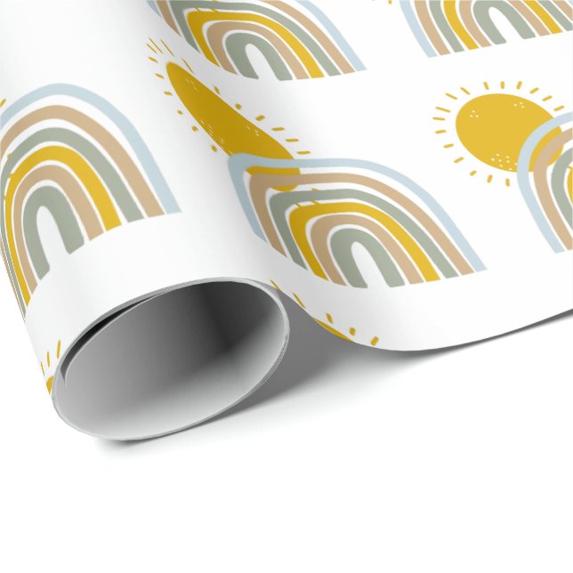 Pastel Blue Rainbow 1st Birthday Party Theme  Wrapping Paper (Roll Corner)