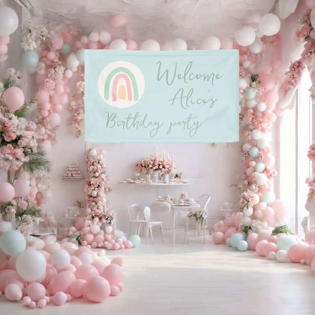 Pastel blue rainbow Baby 1st Birthday Party  Banner (Creator Uploaded)