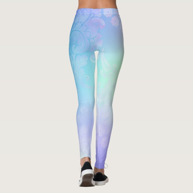 Pastel Blue Rainbow Floral Leggings (Back)