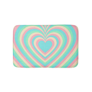 Pastel Blue Rainbow Hypnotic Heart Love Pattern Bath Mat