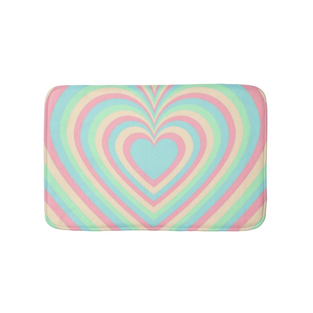 Pastel Blue Rainbow Hypnotic Heart Love Pattern Bath Mat (Front)
