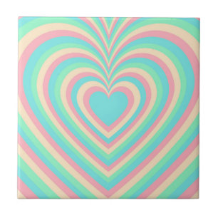 Pastel Blue Rainbow Hypnotic Heart Love Pattern Ceramic Tile
