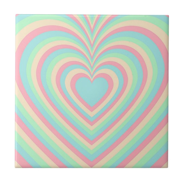 Pastel Blue Rainbow Hypnotic Heart Love Pattern Ceramic Tile (Front)