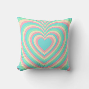 Pastel Blue Rainbow Hypnotic Heart Love Pattern Cushion