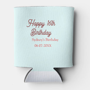 Pastel blue red happy 16th birthday name date eleg can cooler