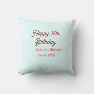 Pastel blue red happy 16th birthday name date eleg cushion
