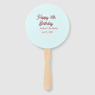 Pastel blue red happy 16th birthday name date eleg hand fan