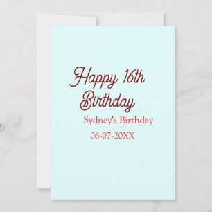Pastel blue red happy 16th birthday name date eleg invitation