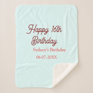 Pastel blue red happy 16th birthday name date eleg sherpa blanket