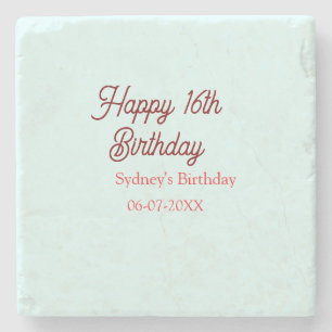 Pastel blue red happy 16th birthday name date eleg stone coaster