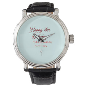 Pastel blue red happy 16th birthday name date eleg watch