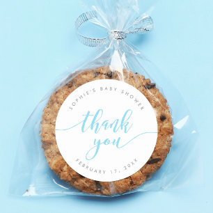 Pastel Blue Relax Script Thank You Classic Round Sticker