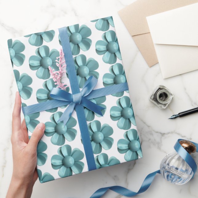 Pastel Blue Retro Daisy MOD Flower Wedding MCM Wrapping Paper (Gifting)