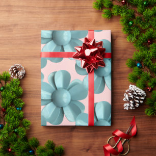Pastel Blue Retro Daisy MOD Flower Wedding Pink Wrapping Paper