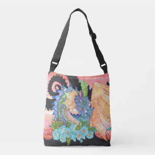 Pastel Blue Rose Dragon Crossbody Bag