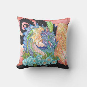 Pastel Blue Rose Dragon Cushion