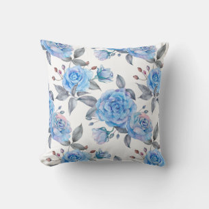 Pastel blue rose pattern cushion