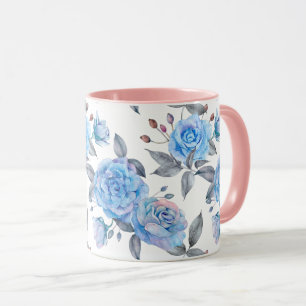 Pastel blue rose pattern mug