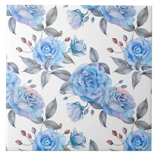 Pastel blue roses ceramic tile (Front)