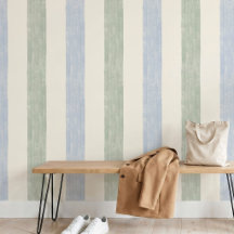 Pastel Blue Sage Green Big Stripe Boho Farmhouse