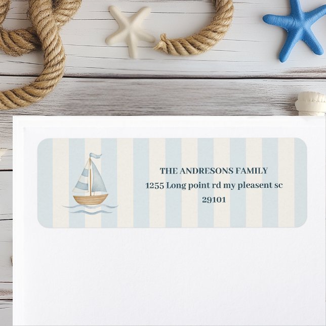 Pastel Blue Sailboat | Nautical Boy Theme Return Address Label (Creator Uploaded)