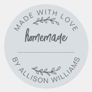 Pastel Blue Script Made With Love Homemade Food Ja Classic Round Sticker
