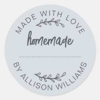 Pastel Blue Script Made With Love Homemade Food Ja Classic Round Sticker