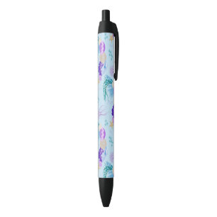 Pastel Blue Sea Snail Shell Seashells Starfish Black Ink Pen