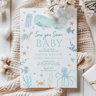 Pastel Blue Sea You Soon Under the Sea Baby Shower Invitation