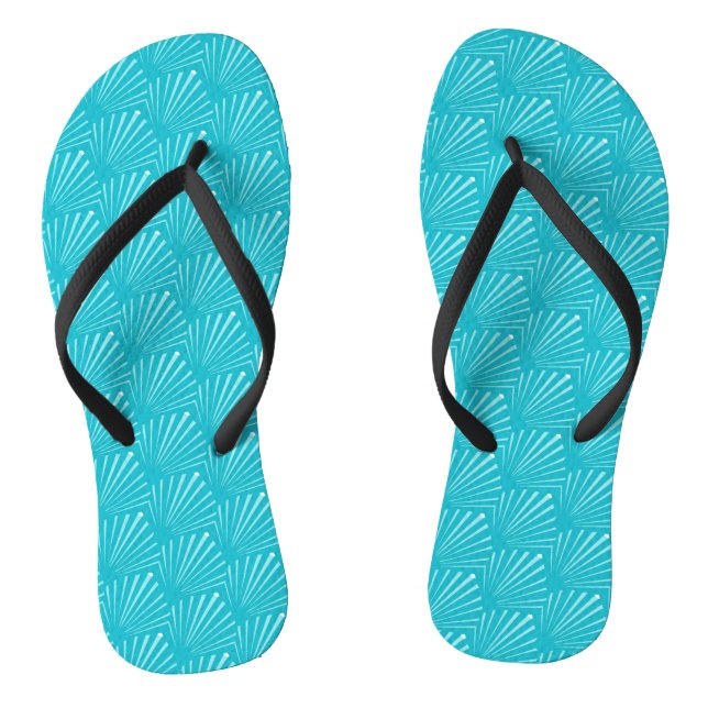 Pastel Blue Seashell Silhouette Diagonal Lines Art Thongs (Footbed)