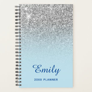 Pastel Blue Silver Glitter Ombre Personalised Planner